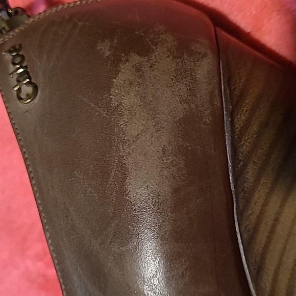 Chloe Stacked Heel Leather Wedges w Peep Toe Shoes Size  38.5  US 8.5 - Picture 10 of 11